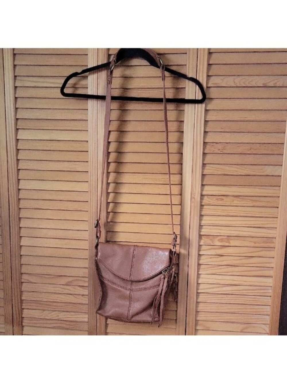The Sak Brown Pebbled Leather Western Bohemian Tassel Flap Crossbody Handbag